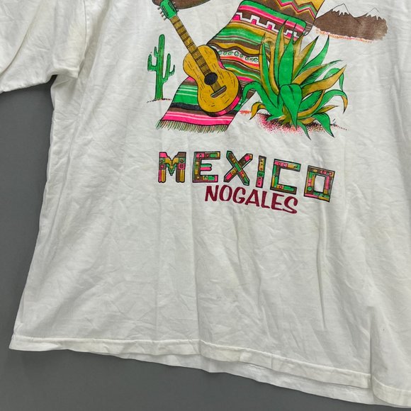 Vintage Lobo Men's Mexico Nogales White Short Sleeve Graphic T-Shirt Size XL 90s - Picture 4 of 11